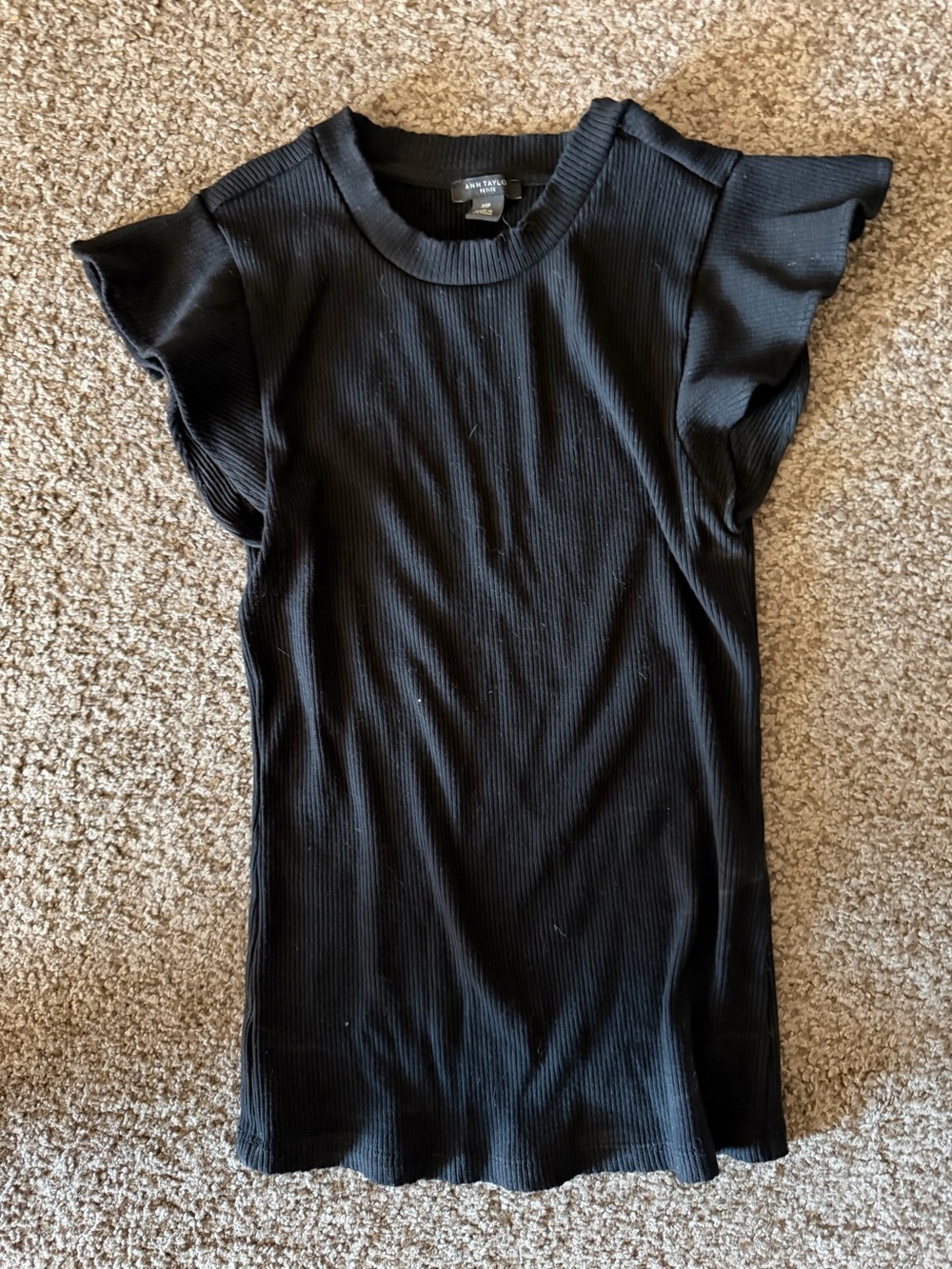 Ann Taylor Black Ribbed Short Sleeve Knit Top